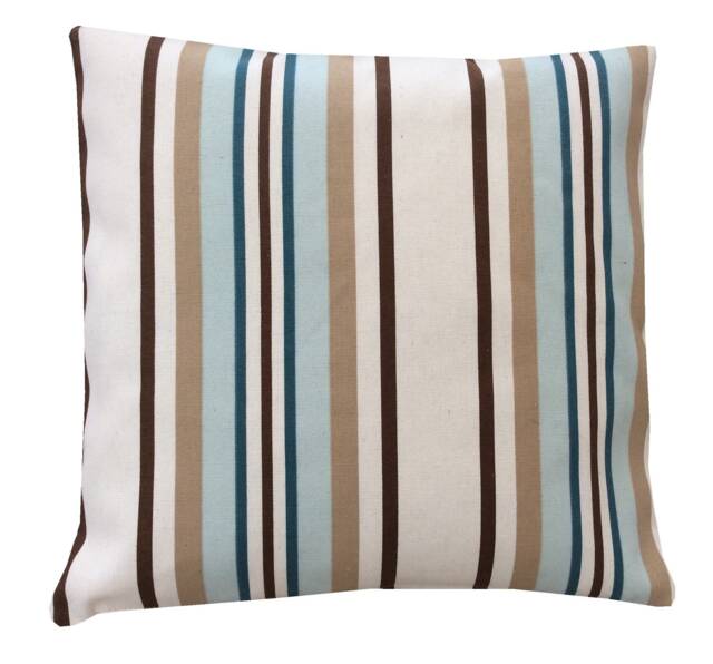 Handmade Striped Coastal Linen Cushion Cover Duck Egg Blue, Teal & Brown