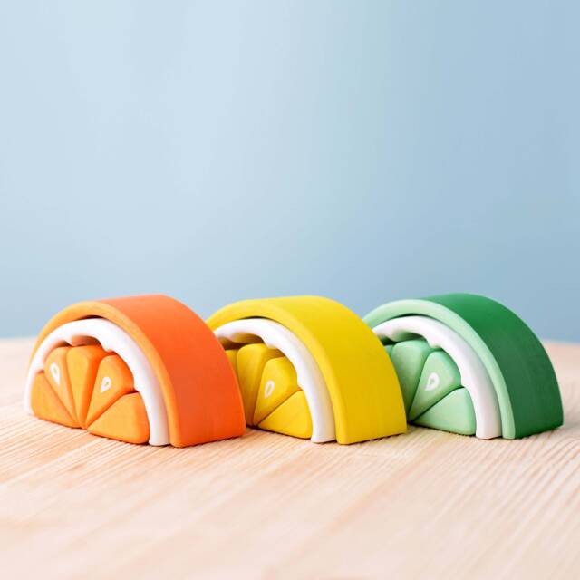 Montessori Waldorf Stacker Toy - Handmade Lemon, Lime & Tangerine Wooden Fruit Set - image 1