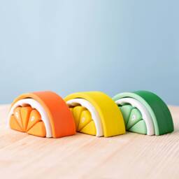 Montessori Waldorf Stacker Toy - Handmade Lemon, Lime & Tangerine Wooden Fruit Set