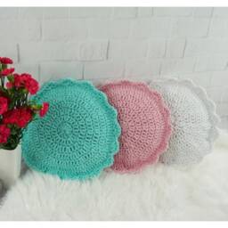 Handmade Round Crochet Pillow Nursery Decor, Cotton Cushion