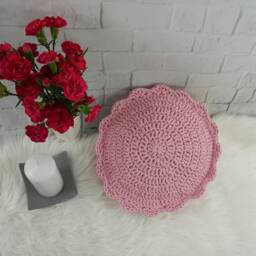 Handmade Round Crochet Pillow Nursery Decor, Cotton Cushion - thumbnail 3