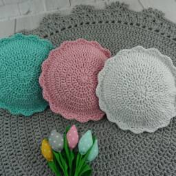 Handmade Round Crochet Pillow Nursery Decor, Cotton Cushion - thumbnail 2