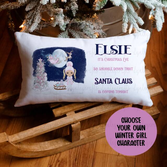 Personalised Christmas Eve Pillow Case For Girls, Choose Your Own Winter Girl Character, Box Filler, Girls Bedding - image 1