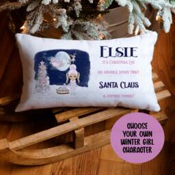 Personalised Christmas Eve Pillow Case For Girls, Choose Your Own Winter Girl Character, Box Filler, Girls Bedding