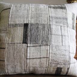 50cm - 20Inch Vintage Kilim Patchwork Cushion Cover Handwoven - Modern Assembly White Cream Grey Checks - thumbnail 2