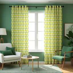 Green Geometric Curtains, Modern Abstract Pattern Custom Made Drapes, Eyelet Or Rod Pocket Panels