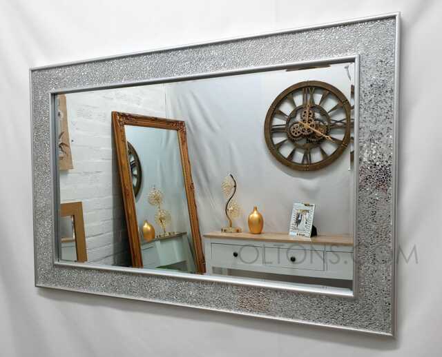 Large Crackle Glass Mosaic Framed Wall Mirror Silver Frame Handmade 120x80cm Sparkly Modern Home Interior - image 1