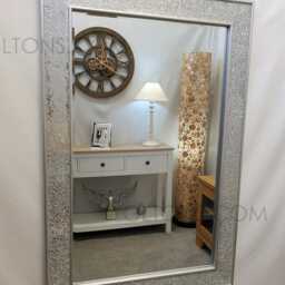Large Crackle Glass Mosaic Framed Wall Mirror Silver Frame Handmade 120x80cm Sparkly Modern Home Interior - thumbnail 2