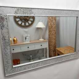 Large Crackle Glass Mosaic Framed Wall Mirror Silver Frame Handmade 120x80cm Sparkly Modern Home Interior - thumbnail 3
