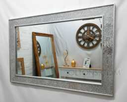Large Crackle Glass Mosaic Framed Wall Mirror Silver Frame Handmade 120x80cm Sparkly Modern Home Interior - thumbnail 1