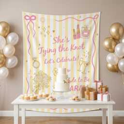 Custom Bride To Be Wall Tapestry, She's Tying The Knot Bachelorette Banner, Personalized Bridal Shower Party Backdrop - thumbnail 3