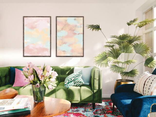 Pastel Colourful Watercolor Print Set Of 2 Wall Art Print, Contemporary Abstract, Living Room Prints , Colourfu Poster, Fast Delivery A2 - image 1