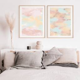 Pastel Colourful Watercolor Print Set Of 2 Wall Art Print, Contemporary Abstract, Living Room Prints , Colourfu Poster, Fast Delivery A2 - thumbnail 2