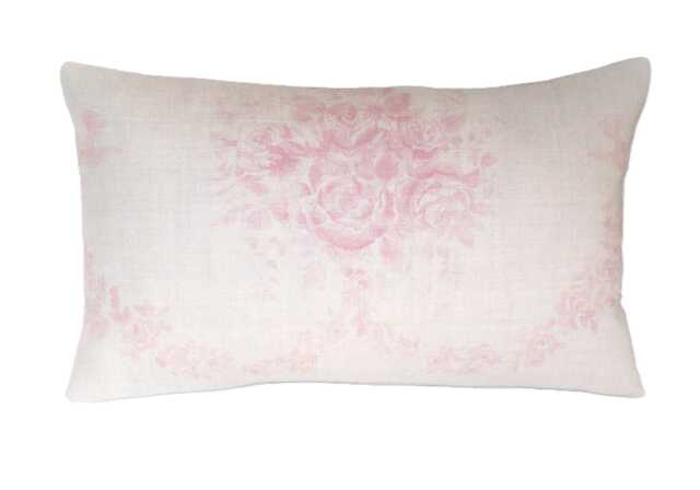 Kate Forman Sophia Cushion Cover - UK Designer Pink Linen Soft, Romantic, Faded Cabbage Roses Floral Lumbar Pillow 20 X 12, 18 10 - image 1