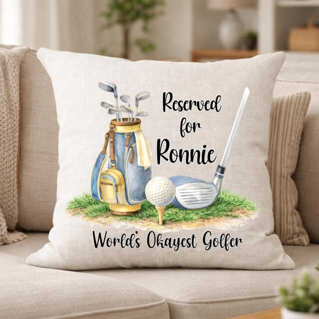 Funny Golf Cushion Personalised Name Dad Stepdad Uncle Gift Worlds Okayest Golfer Pillow UK - image 1