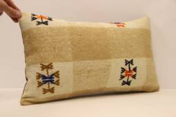 Vintage Turkish Kilim Pillow Cover, Wool Lumbar Cushion - 12x20 In - thumbnail 1
