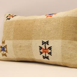 Vintage Turkish Kilim Pillow Cover, Wool Lumbar Cushion - 12x20 In - thumbnail 3