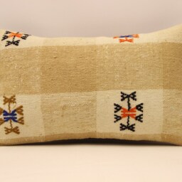 Vintage Turkish Kilim Pillow Cover, Wool Lumbar Cushion - 12x20 In - thumbnail 2
