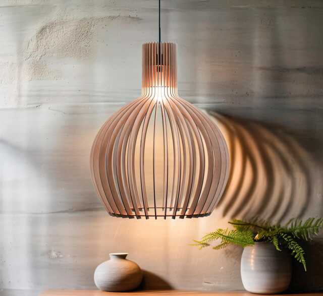Scandinavian Design - Wood Pendant Light Modern Handmade Lamp Ceiling Chandelier Lighting Lampshade Shade - image 1