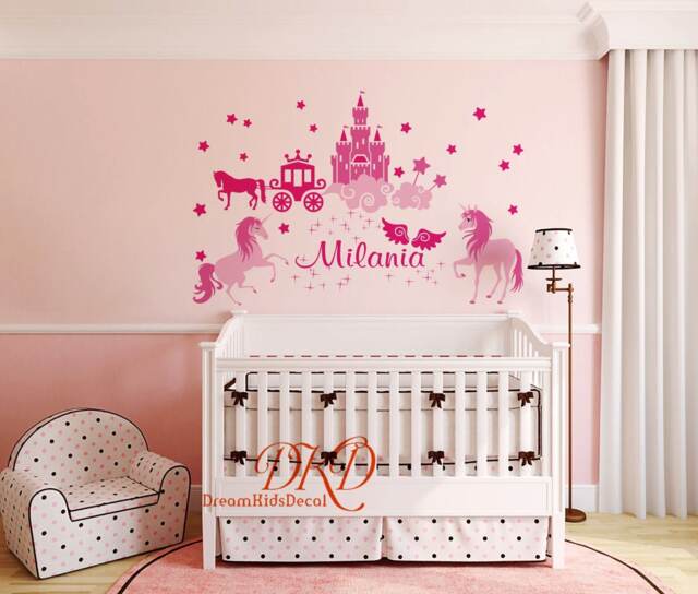 Custom Name Unicorn Castle Wall Decal, Girls Nursery Decor - image 1