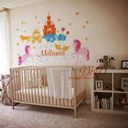 Custom Name Unicorn Castle Wall Decal, Girls Nursery Decor - thumbnail 2