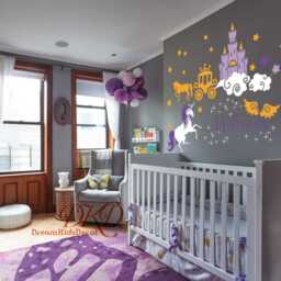 Custom Name Unicorn Castle Wall Decal, Girls Nursery Decor - thumbnail 3