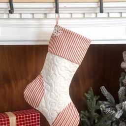Quilted Christmas Stocking, Red Ticking, Farmhouse Decor, Personalized Option - thumbnail 2