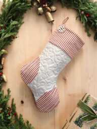 Quilted Christmas Stocking, Red Ticking, Farmhouse Decor, Personalized Option - thumbnail 1