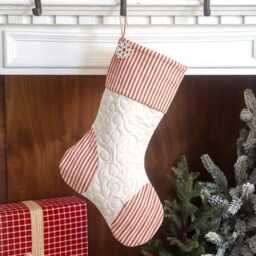 Quilted Christmas Stocking, Red Ticking, Farmhouse Decor, Personalized Option - thumbnail 3