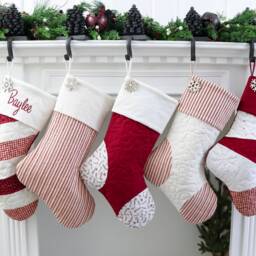Quilted Christmas Stocking, Red Ticking, Farmhouse Decor, Personalized Option - thumbnail 4