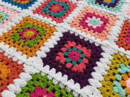 Granny Square Flower Afghan - Colorful Crochet Blanket, Retro Throw - 38x38 - thumbnail 1
