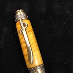 Pirate Themed, Golden Curly Maple Wood, Hand-Crafted Wood Pen, Antique Brass Fittings - Very Unique - thumbnail 3