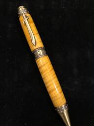Pirate Themed, Golden Curly Maple Wood, Hand-Crafted Wood Pen, Antique Brass Fittings - Very Unique