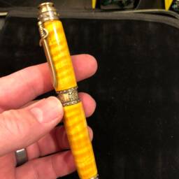Pirate Themed, Golden Curly Maple Wood, Hand-Crafted Wood Pen, Antique Brass Fittings - Very Unique - thumbnail 4