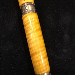 Pirate Themed, Golden Curly Maple Wood, Hand-Crafted Wood Pen, Antique Brass Fittings - Very Unique - thumbnail 2