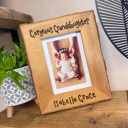 Gorgeous Granddaughter/Grandson Photo Frame - Rustic Premium Bark Edge Wood Picture Handmade Baby Gift - thumbnail 1