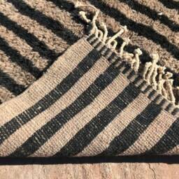 striped Moroccan Wool Rug, Soft Beni Mrirt Handmade Berber Black & Beige Area Plush Authentic Rug - thumbnail 3