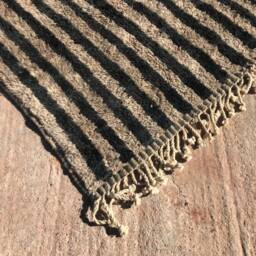 striped Moroccan Wool Rug, Soft Beni Mrirt Handmade Berber Black & Beige Area Plush Authentic Rug - thumbnail 2