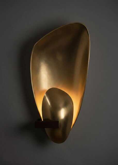Mid Century Modern Brass Sconce - Organic Gold Petal Wall Light Lamp - image 1
