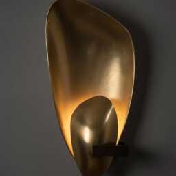 Mid Century Modern Brass Sconce - Organic Gold Petal Wall Light Lamp - thumbnail 2