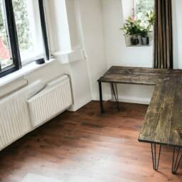 Corner Office Desk - Two Boards, Custom Made From Reclaimed Scaffold Boards & Hairpin Legs For Rustic, Industrial Look - The Laine - thumbnail 3