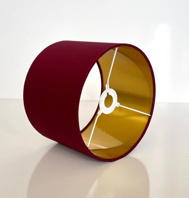 New High Quality Luxury Burgundy Red Cotton Fabric Lamp Shade Pendant Light Drum Shape With Metallic Linings - image 1