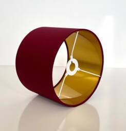 New High Quality Luxury Burgundy Red Cotton Fabric Lamp Shade Pendant Light Drum Shape With Metallic Linings - thumbnail 1