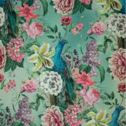 Peacock Floral Velvet Cylinder Lampshade, Duck Egg, Extra Tall Lampshade Peacock Velvet - thumbnail 2