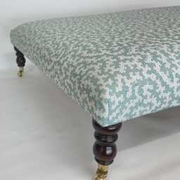 Large Upholstered Footstool in Red & White Fabric Coffee Table Patterned Large Footstool. Ottoman On Castor Legs - thumbnail 4