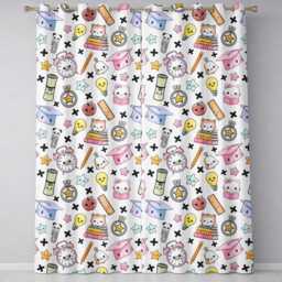 Cute Kawaii School Cat Books Apple Clock Bell Pencil Grey Seamless Pattern Readymade Eyelet Ring Top Thermal 100% Blackout Curtains - thumbnail 2