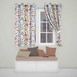 Cute Kawaii School Cat Books Apple Clock Bell Pencil Grey Seamless Pattern Readymade Eyelet Ring Top Thermal 100% Blackout Curtains - thumbnail 1