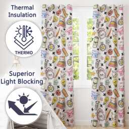 Cute Kawaii School Cat Books Apple Clock Bell Pencil Grey Seamless Pattern Readymade Eyelet Ring Top Thermal 100% Blackout Curtains - thumbnail 3