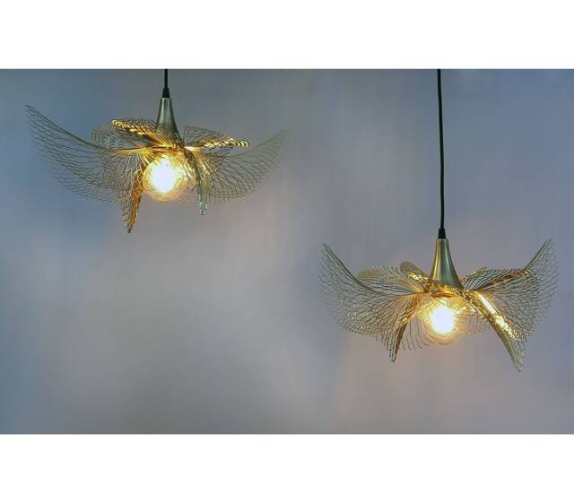 Skeleton Leaf Light, Three Brass Chandeliers, Golden Pendant Lights, Ceiling Shadows, Modern Lighting - image 1