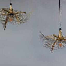 Skeleton Leaf Light, Three Brass Chandeliers, Golden Pendant Lights, Ceiling Shadows, Modern Lighting - thumbnail 2